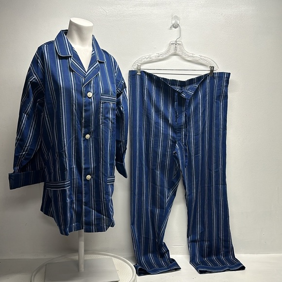 Christian Dior Pajamas 2 Piece Set Collared Shirt Pants Blue Striped Men's Large - Picture 1 of 11